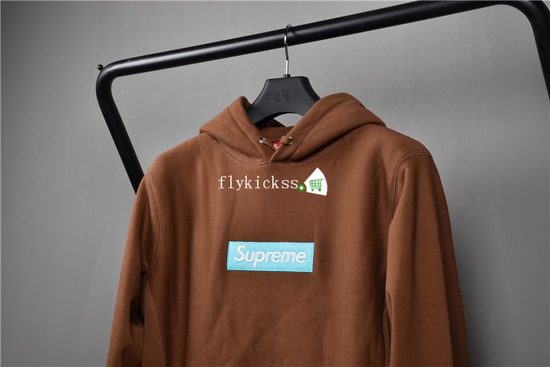 Supreme Brown Hoodie With Light Blue Box Logo